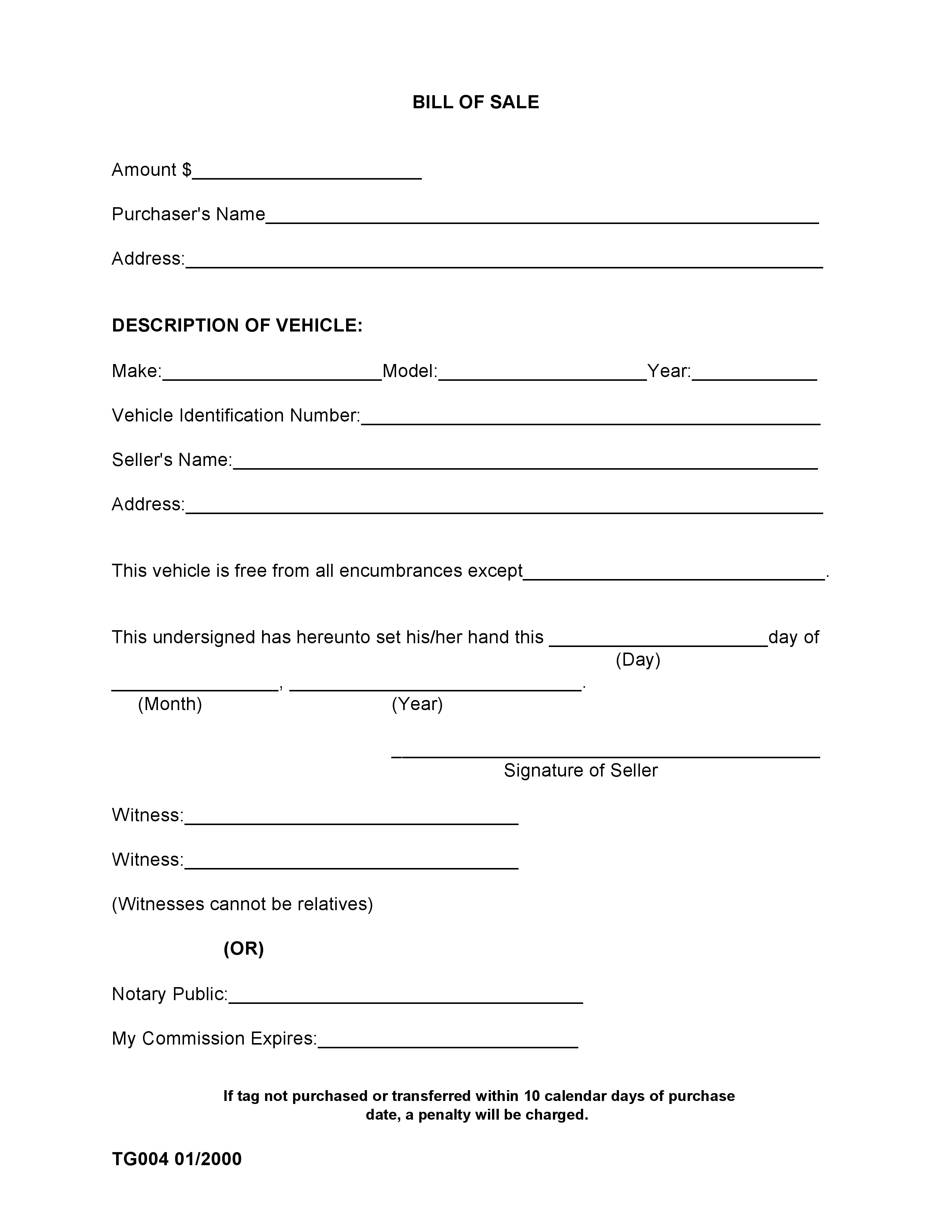 free notarized bill of sale form