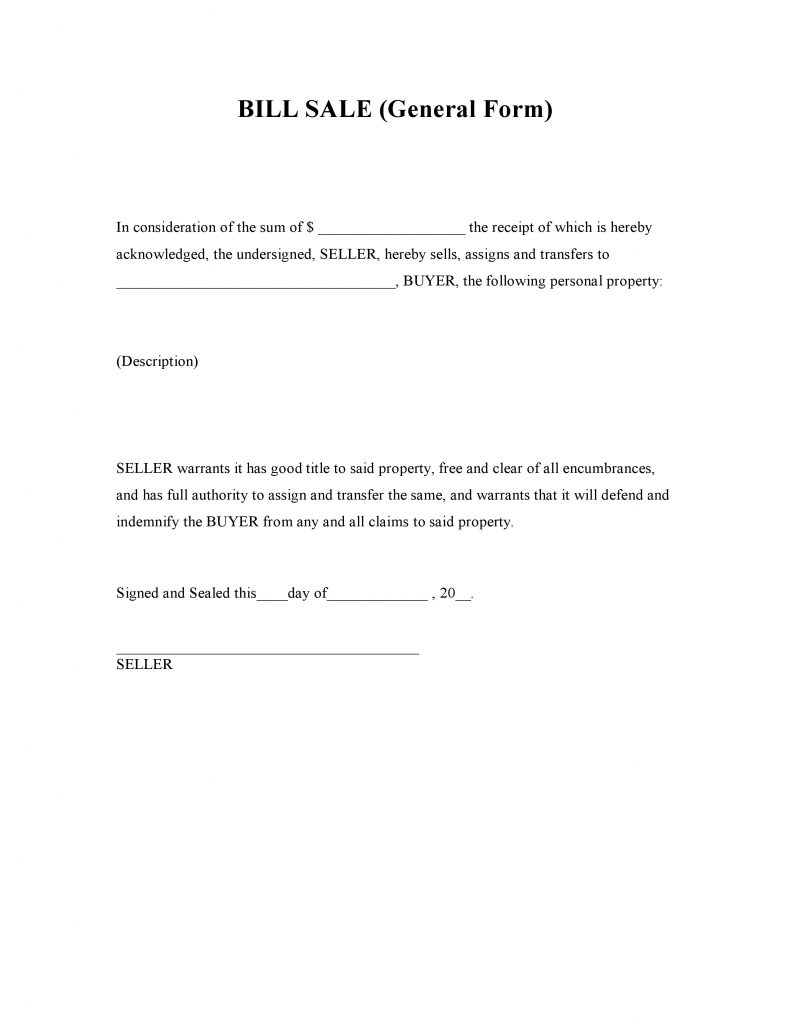 Free Generic Bill Of Sale Forms PDF DOCX