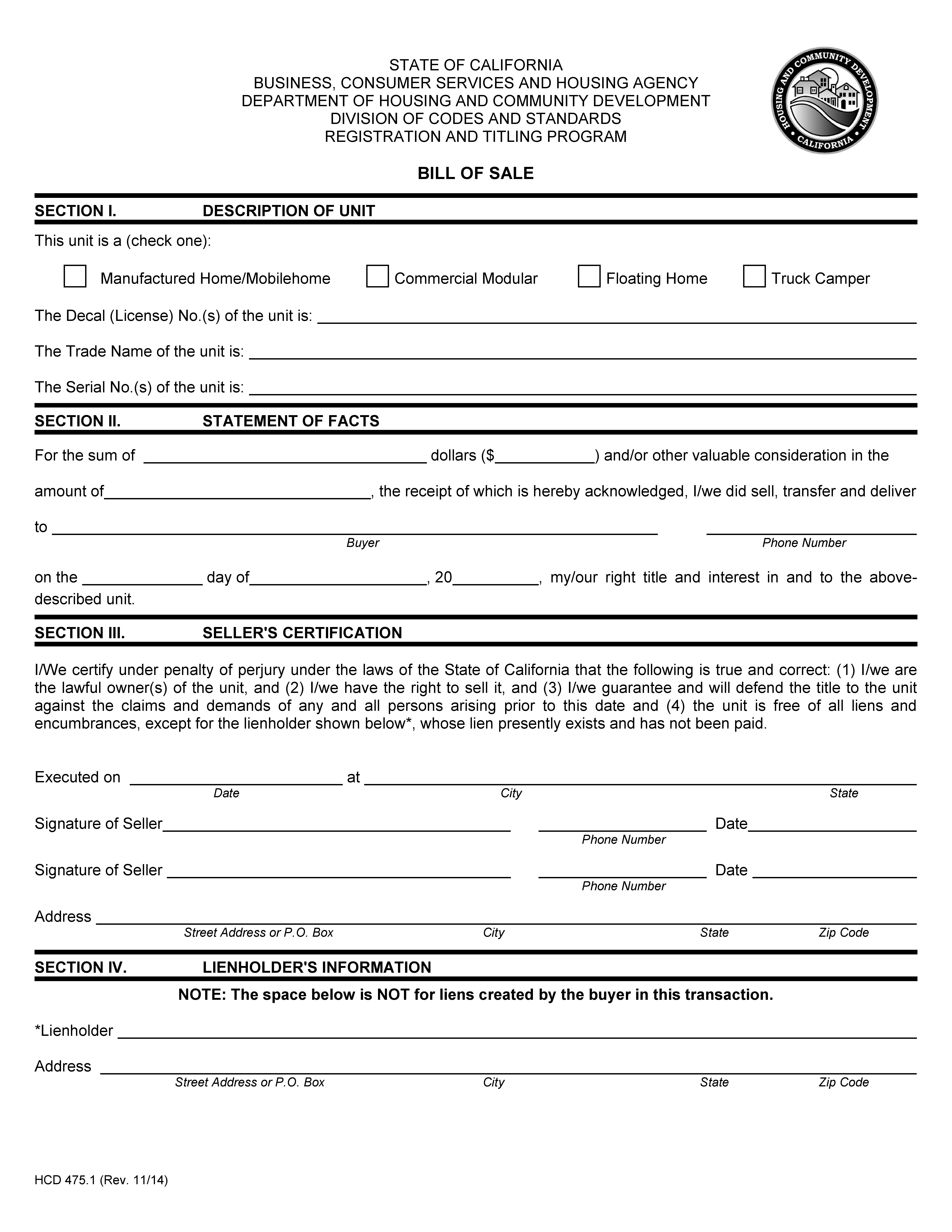 Free Printable Bill Of Sale For Mobile Home Get Your Hands On Amazing 