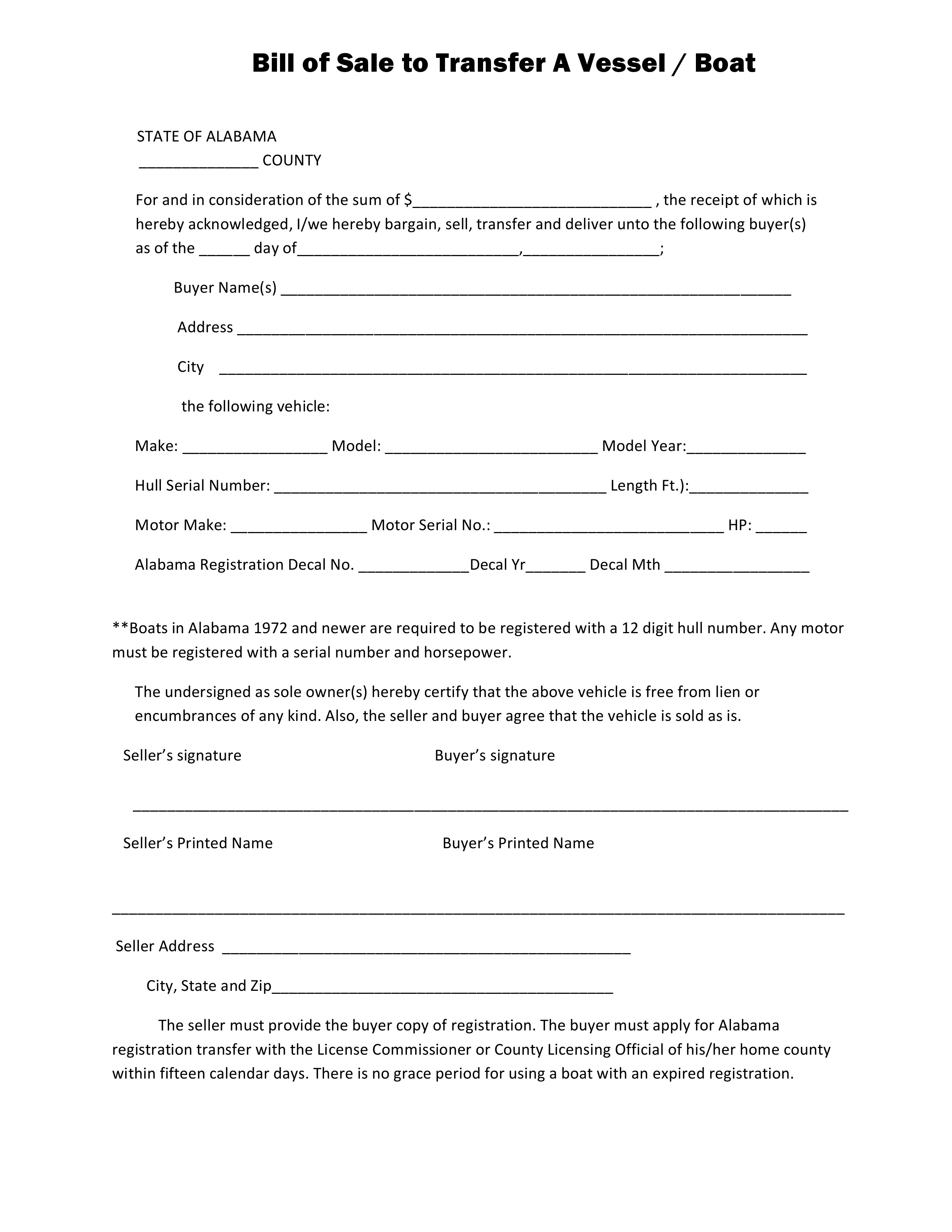 Free Alabama Boat Bill of Sale Form PDF DOCX