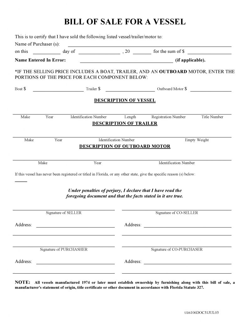 free florida boat bill of sale form pdf docx