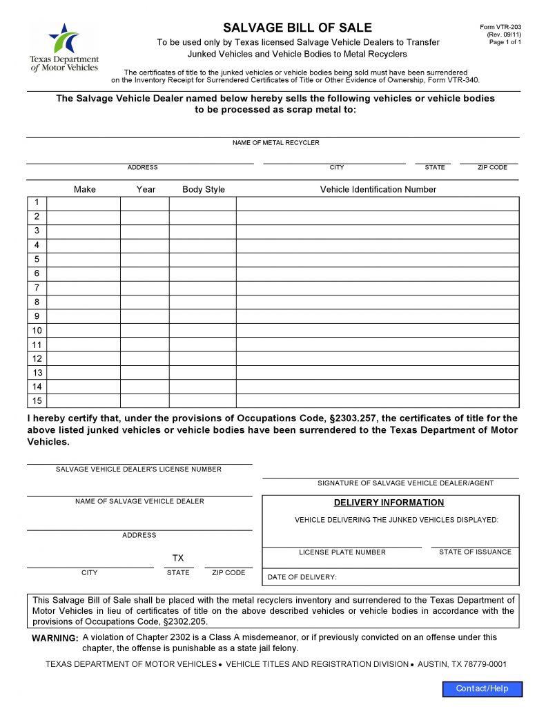 free texas salvage vehicle bill of sale form pdf docx