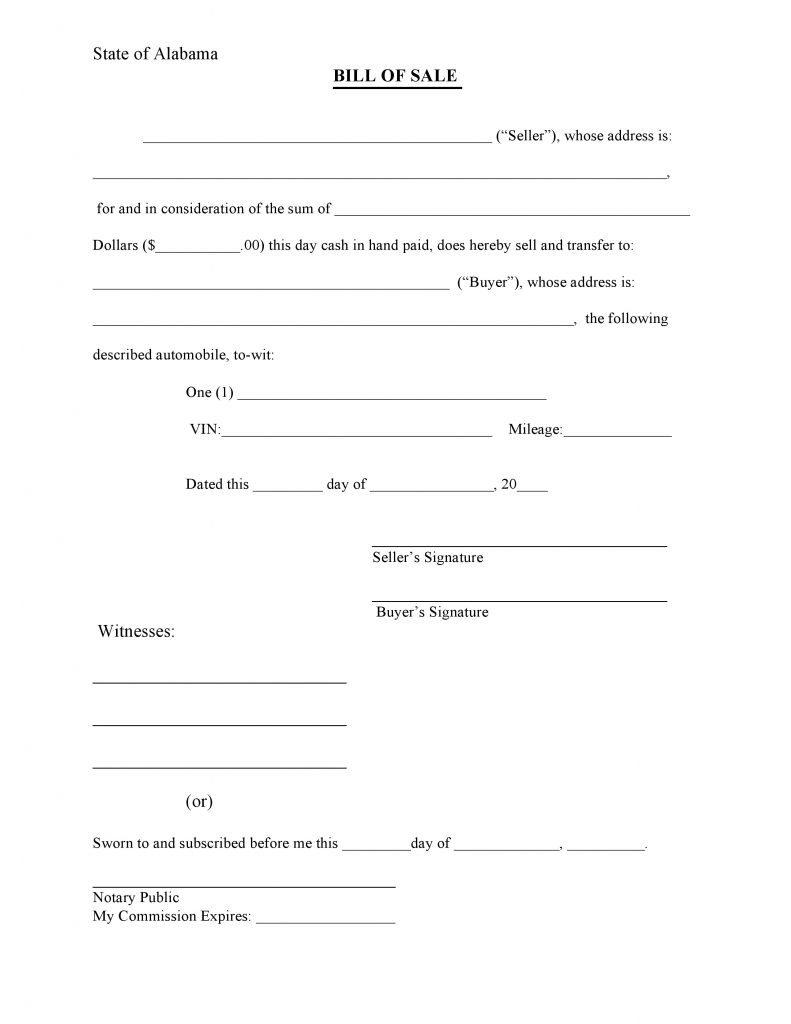 Free Alabama Bill of Sale Form PDF DOCX