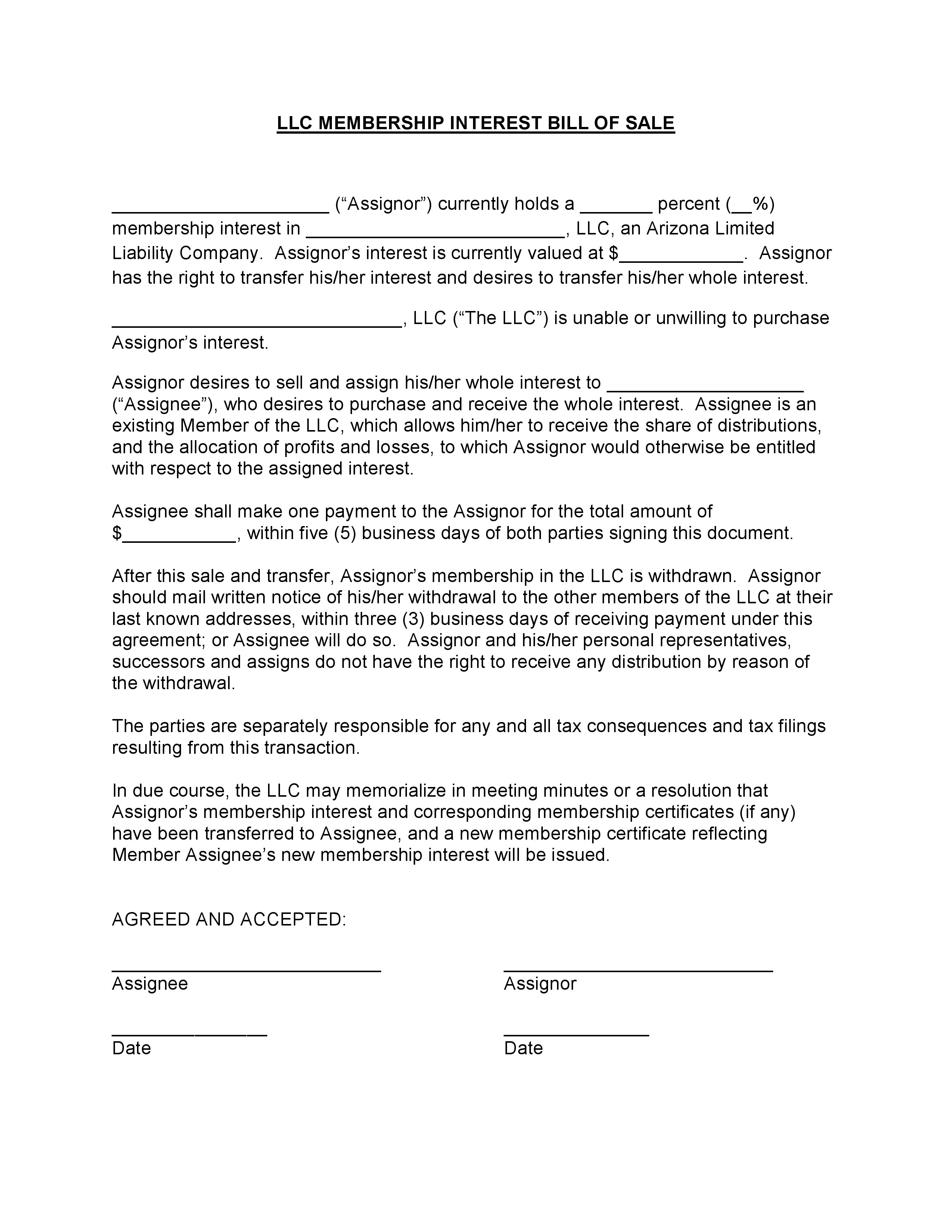 assignment of llc membership interest form