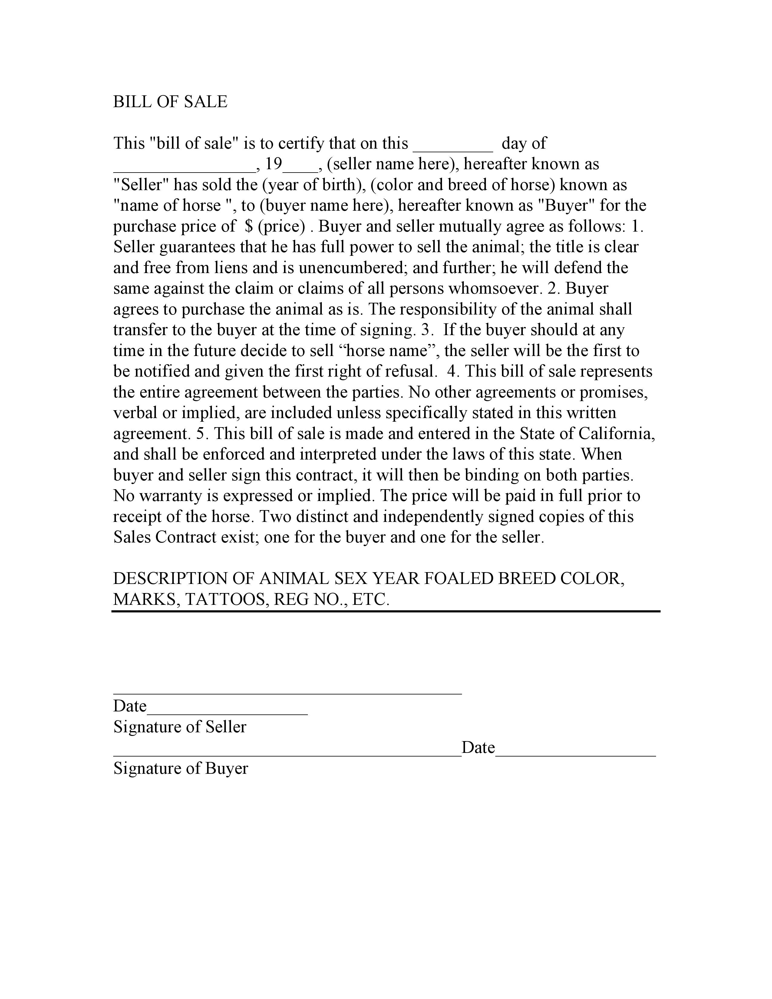 California Bill Of Sale Template Pdf PDF Template