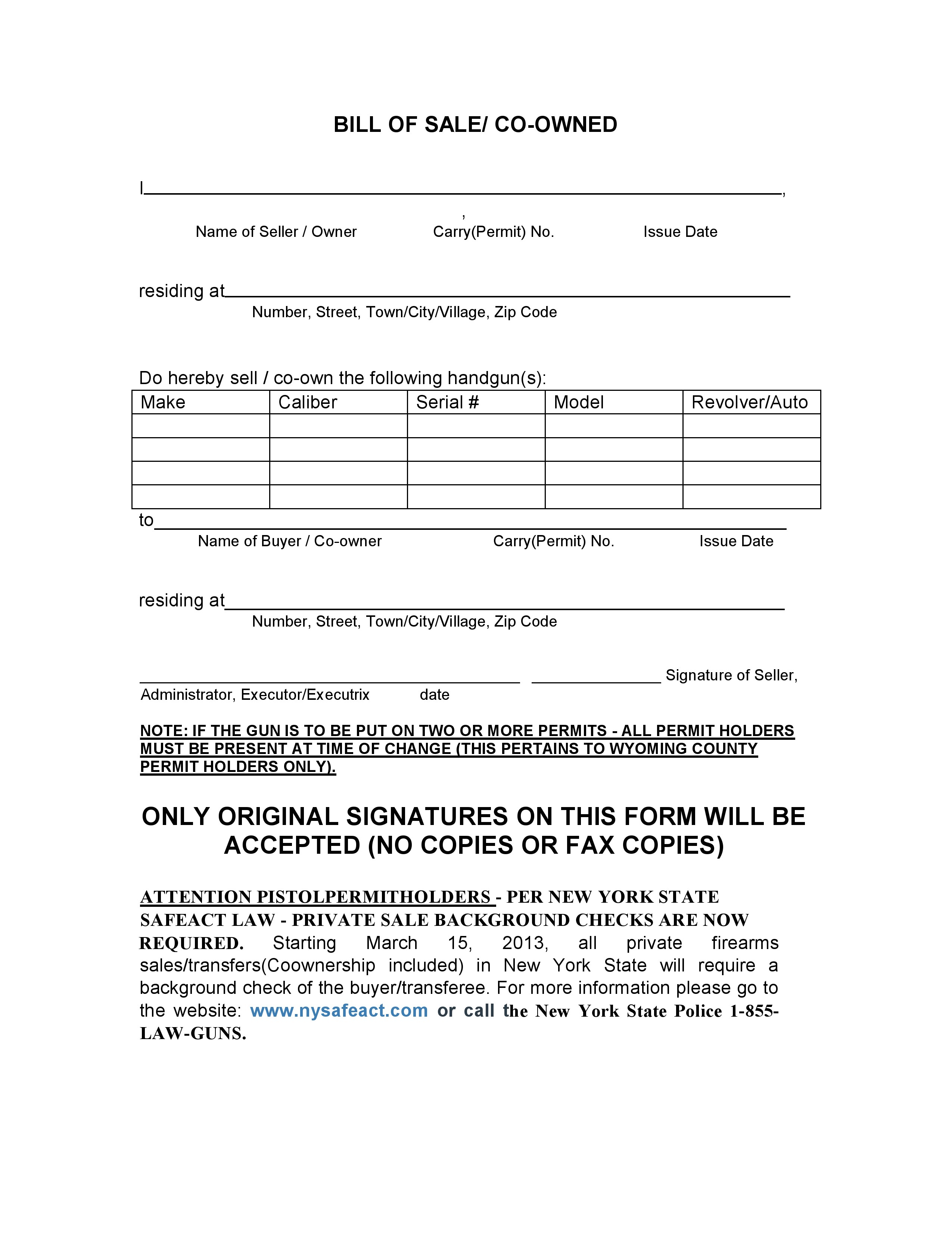 New York Firearms Bill of Sale Form